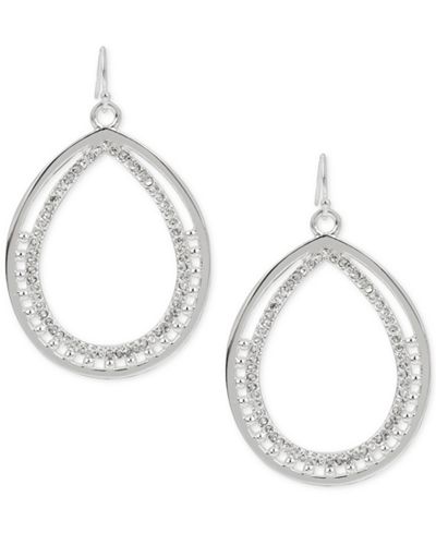Touch of Silver Silver-Tone Pavé Oval Drop Hoop Earrings