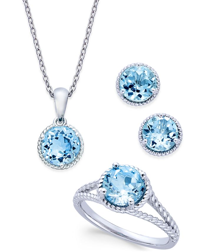 Macy's Blue Topaz Rope-Style Pendant Necklace, Stud Earrings and Ring ...