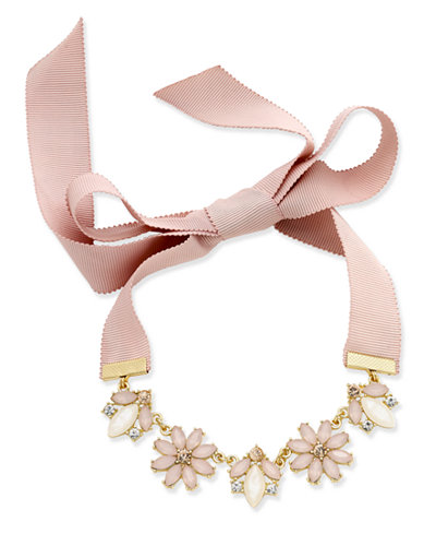 INC International Concepts Gold-Tone Clear and Pink Crystal Ribbon Choker Necklace, Only at Macy's