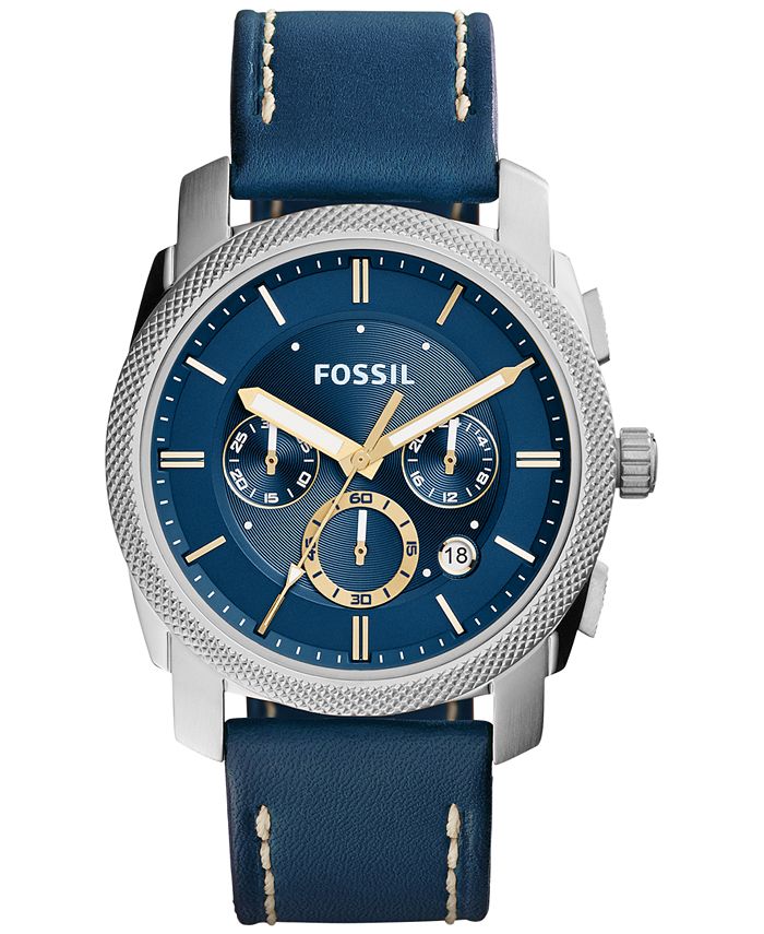Fossil Men's Chronograph Machine Blue Leather Strap Watch 45mm FS5262