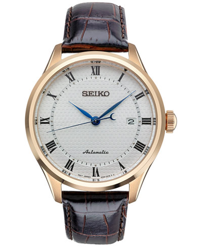 Seiko Men's Automatic Brown Leather Strap Watch 42mm SRP772