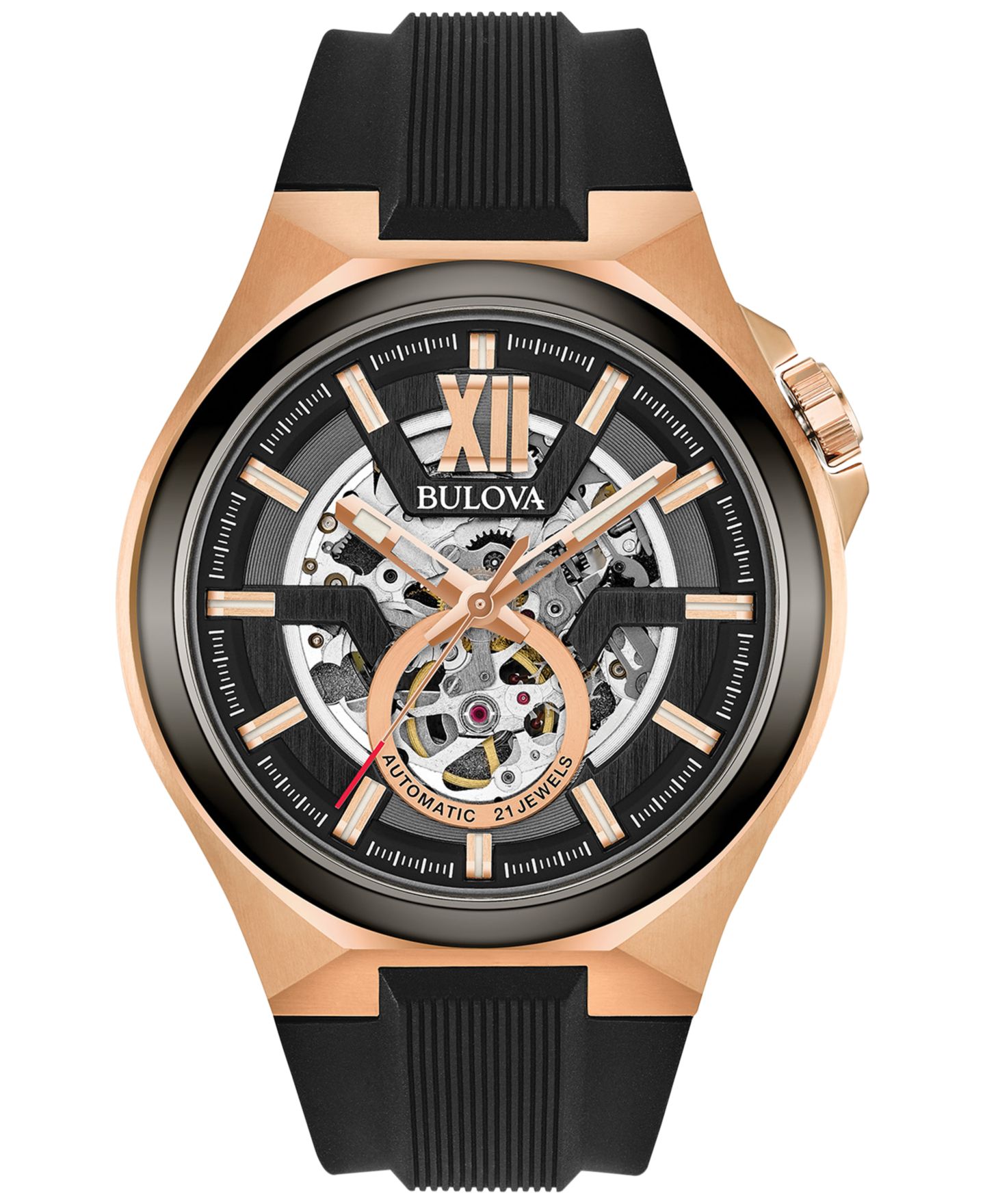 Мужские часы Bulova Automatic Black Silicone Strap Watch 46mm 98A177 — фото 1