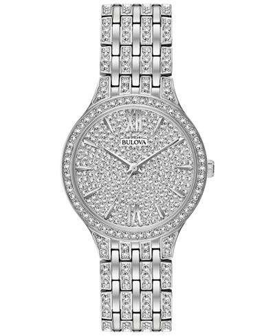 Bulova Women's Crystal Accented Stainless Steel Bracelet Watch 32mm 96L243