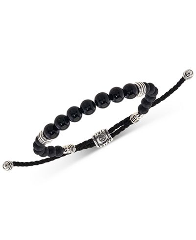 Esquire Men's Jewelry Onyx (6mm) Beaded Bracelet in Sterling Silver, Only at Macy's