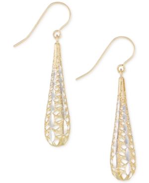 image of Teardrop Two-Tone Openwork Drop Earrings In 14k Gold and White Gold