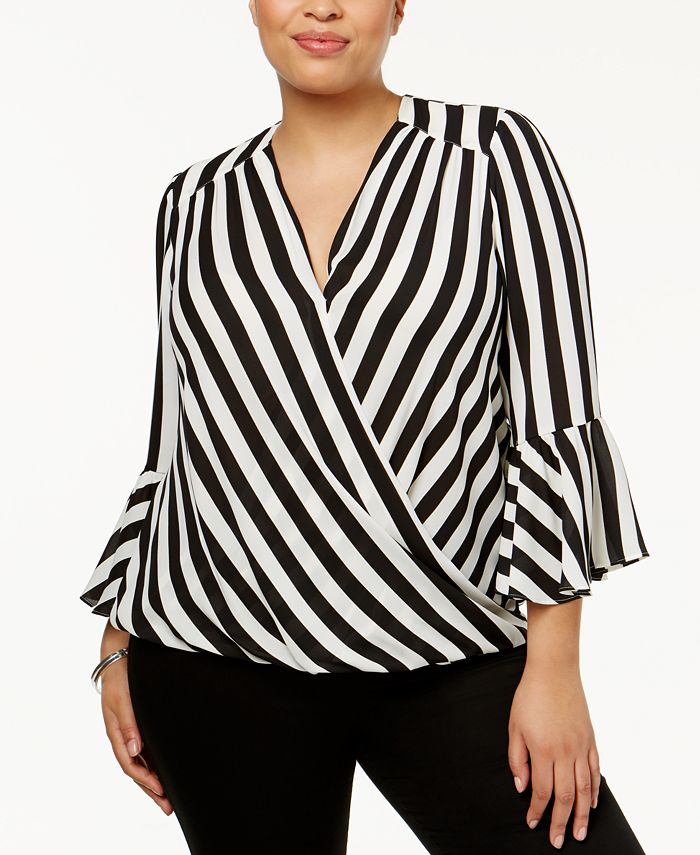 INC International Concepts I.N.C. Plus Size Striped Bell-Sleeve ...