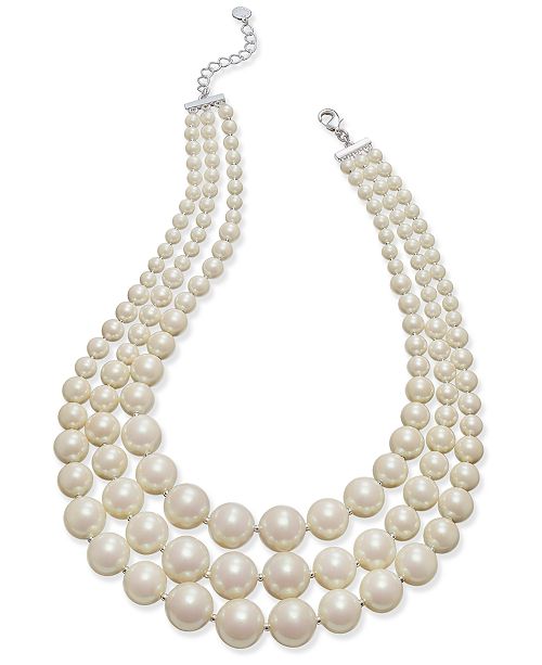Charter Club Imitation Pearl Three-Row Collar Necklace, Created for Macy&#39;s & Reviews - Necklaces ...