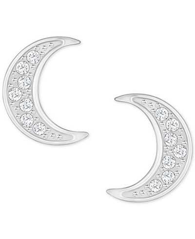 Swarovski Silver-Tone Pavé Moon Stud Earrings