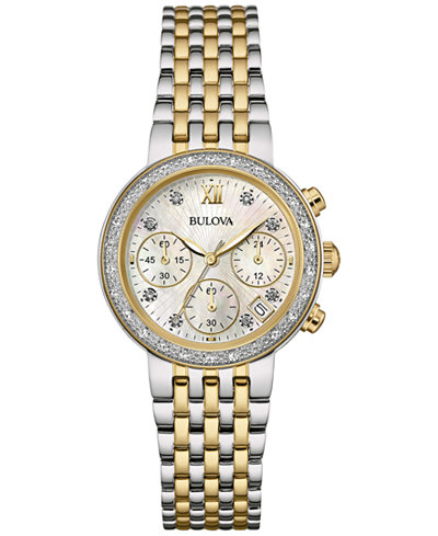 Bulova Women's Chronograph Diamond Accent Two-Tone Stainless Steel Bracelet Watch 30mm 98R214