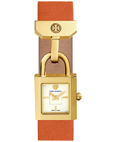 Tory Burch Women's Swiss Surrey Orange Leather Strap Watch 21x22mm TB7009