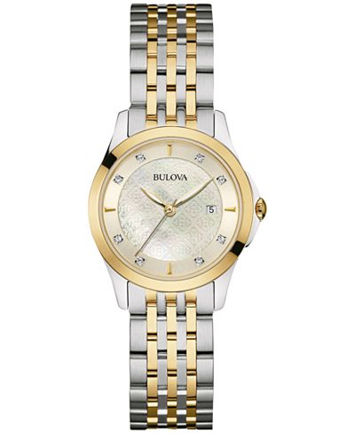 Bulova Women's Diamond Accent Two-Tone Stainless Steel Bracelet Watch 27mm 98P148
