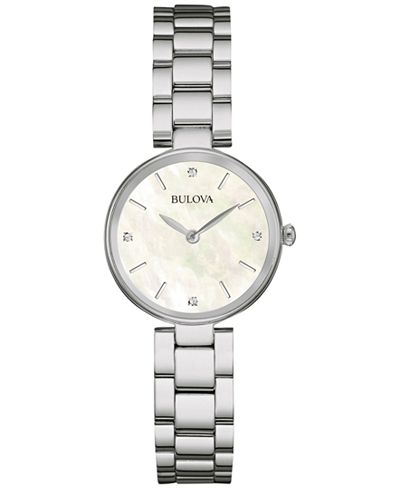 Bulova Women's Diamond Accent Stainless Steel Bracelet Watch 27mm 96P159