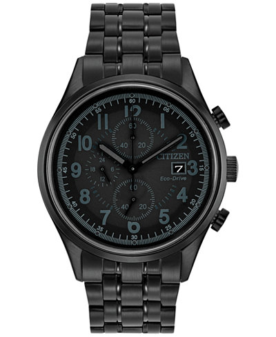 Citizen Men's Eco-Drive Chronograph Black Stainless Steel Bracelet Watch 42mm CA0625-55E