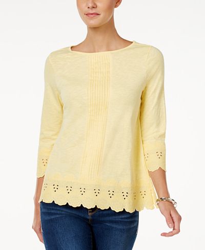 Charter Club Cotton Eyelet-Trim Top, Only at Macy's