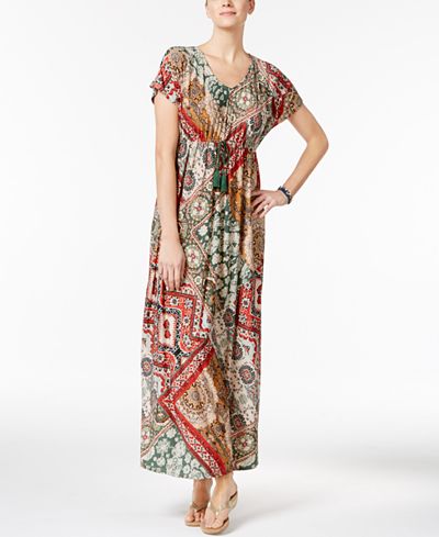 Style & Co Petite Printed Dolman-Sleeve Maxi Dress, Only at Macy&#39;s - Dresses - Women - Macy&#39;s