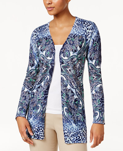 JM Collection Petite Printed Flyaway Cardigan, Only At Macy's