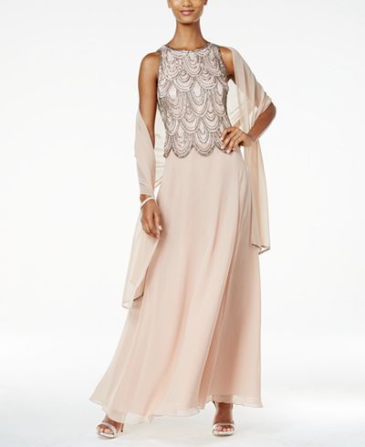 J Kara Embellished A-Line Gown and Scarf