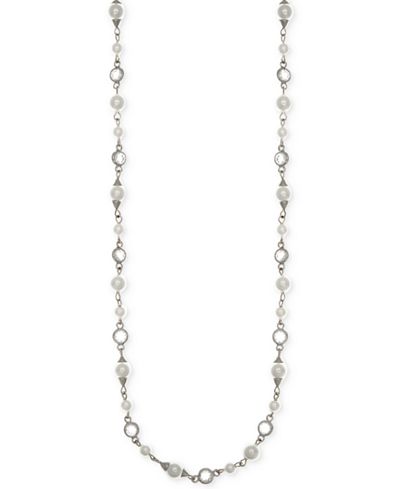 Givenchy Silver-Tone Crystal and Imitation Pearl Long Strand Necklace
