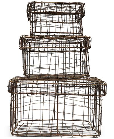 Square Iron Wire Baskets with Lids, Set of 3