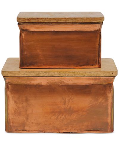 Aluminum Boxes with Wood Lids, Set of 2