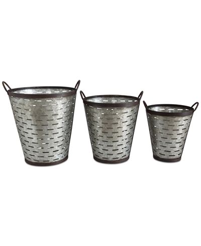 Iron Olive Buckets with Handles, Set of 3