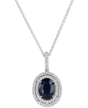 image of Sapphire (2-1/5 ct. t.w.) and Diamond (3/8 ct. t.w.) Pendant Necklace in 14k White Gold