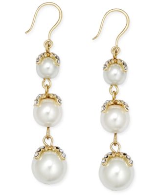 Charter Club Gold-Tone Imitation Pearl Linear Earrings, Created for ...