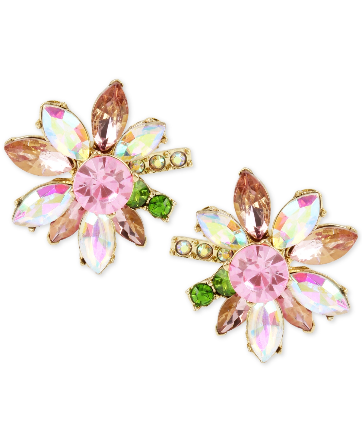 Gold-Tone Multi-Crystal Flower Stud Earrings - Multi