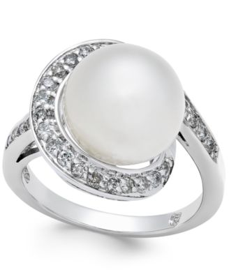 Macy's - Cultured South Sea Pearl (11mm) and Diamond (3/8 ct. t.w.) Ring in 14k White Gold