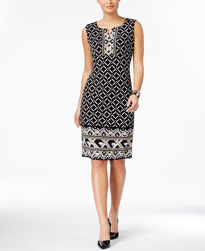 JM Collection Petite Printed Split-Neck Sheath Dress, Only at Macy's