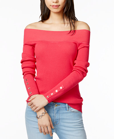 Tommy Hilfiger Off-The-Shoulder Button-Detail Sweater, Only at Macy's