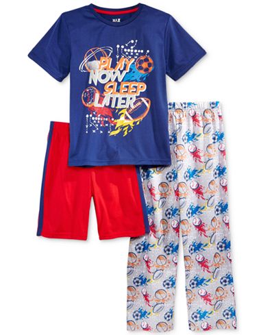 Max & Olivia 3-Pc. Play Now Sleep Later Pajama Set, Little Boys (2-7) & Big Boys (8-20), Only at Macy's