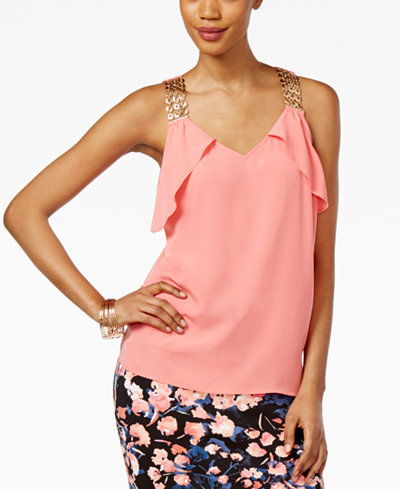 Thalia Sodi Ruffled Embellished Top, Only at Macy's
