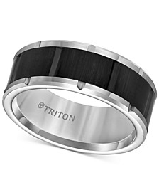 Men's Comfort Fit Band in Black and White Tungsten Carbide
