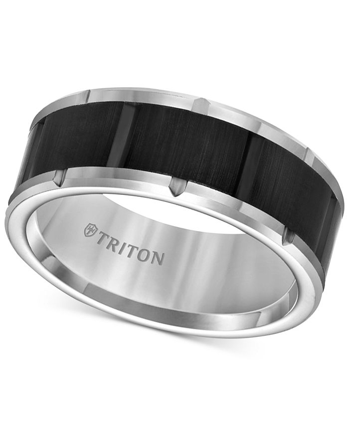 Triton - Men's Comfort Fit Band in Black and White Tungsten Carbide