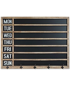 Wood-Framed Wall Weekday Chalkboard with 5 Metal Hooks