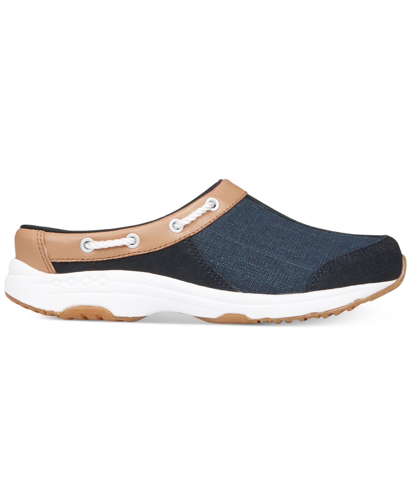 Женские кроссовки Easy Spirit Travelport Nautical Mule Walking, цвет: Тёмно-синий холщовый / Замшевый — фото 2