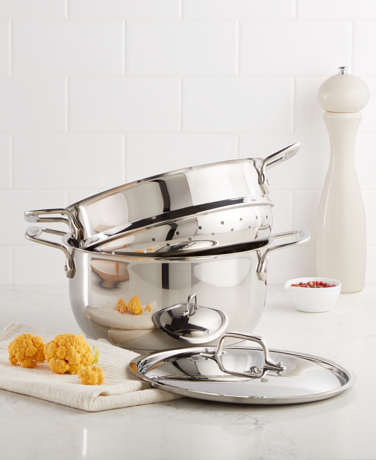 Shop All-clad Stainless Steel 5 Qt. Covered Multi Pot With Steamer Insert In Silver-tone