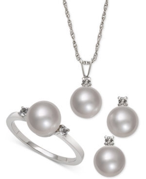 Cultured Freshwater Pearl (8mm) and White Topaz (1/4 ct. t.w.) Jewelry Set in Sterling Silver