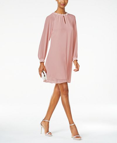SL Fashions Imitation Pearl Keyhole Shift Dress