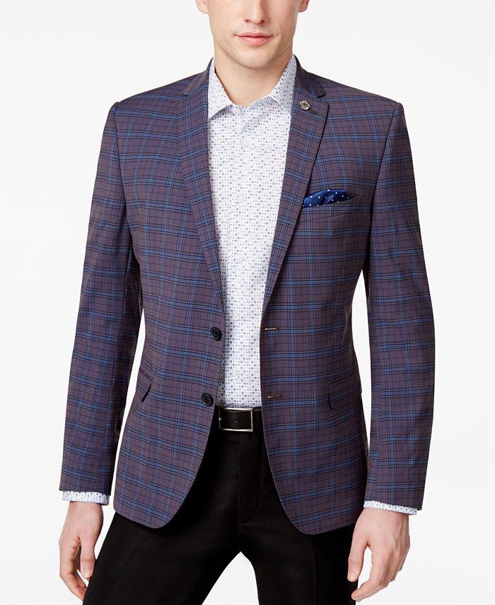 Nick Graham Men s Slim Fit Stretch Brown and Blue Deco Plaid Sport