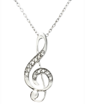 image of Diamond Pendant Necklace, Sterling Silver Diamond Music Note (1/10 ct. t.w.)