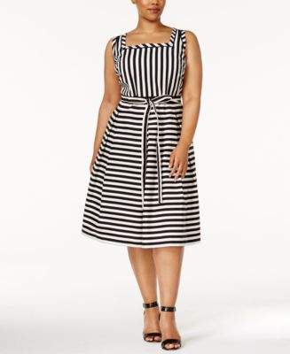 Anne Klein Plus Size Striped Fit & Flare Dress - Macy's