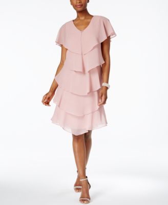 Tiered Rhinestone Capelet Dress