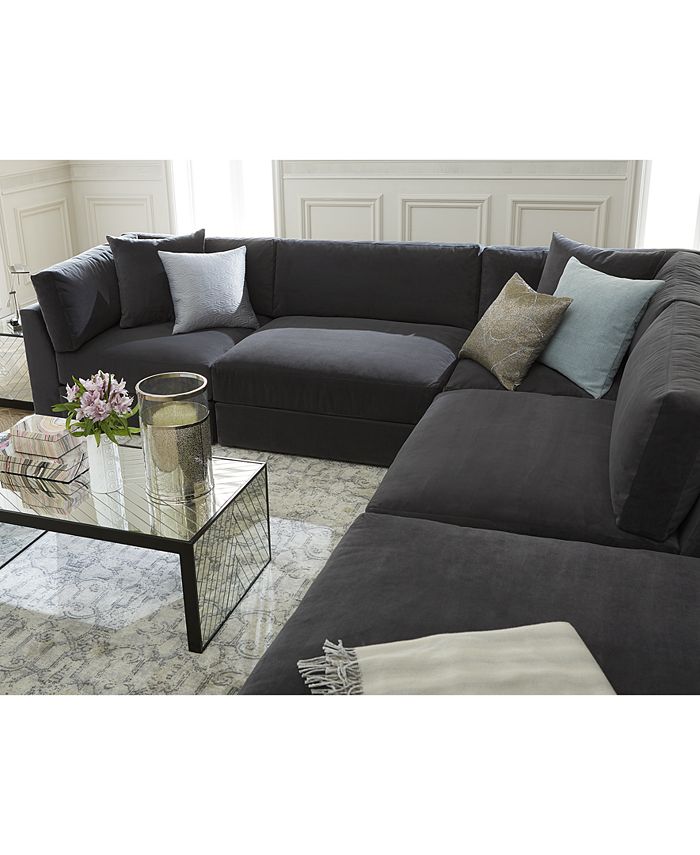 Furniture Aryanna 132" 4Pc. Modular Sofa with Ottoman and 2 Toss