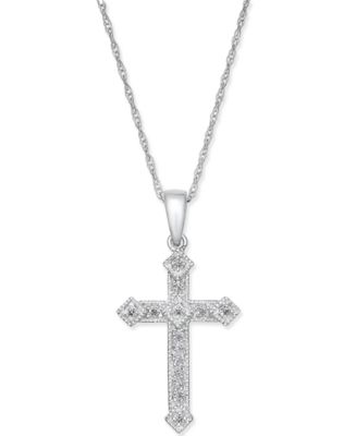 Macy's Diamond Cross Pendant Necklace (1/10 ct. t.w.) in 14k Gold or ...