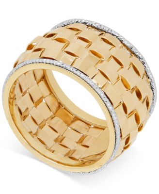 Italian Gold - Two-Tone Basket Weave Ring in Italian 14k Gold and White Gold