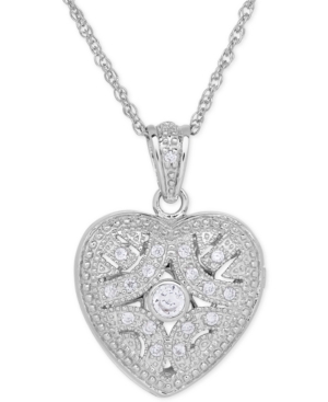 image of Cubic Zirconia Heart Locket Pendant Necklace in Sterling Silver