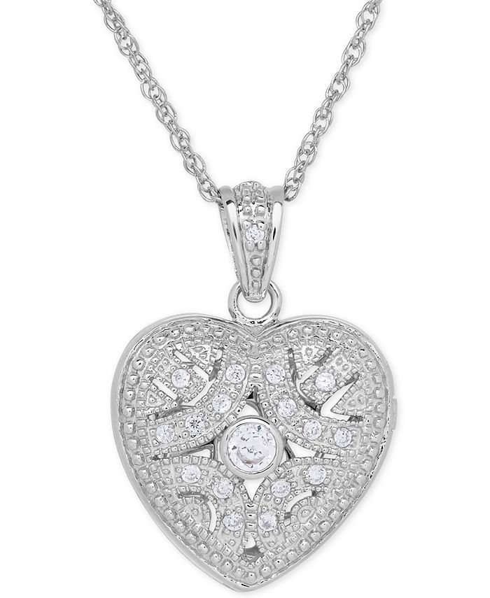 Macy's - Cubic Zirconia Heart Locket Pendant Necklace in Sterling Silver