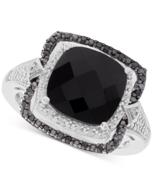 image of Onyx (10mm) and Diamond (1/8 ct. t.w.) Ring in Sterling Silver